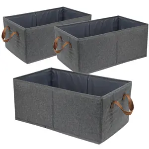 3-Pack Storage Baskets for Shelves, Fabric Storage Bins with Handles, Collapsible Storage Boxes, Closet Storage Bins, Organizers and Storage, Gray, Large