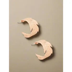 Botanical Breeze Leaf Hoop Post Back Earrings
