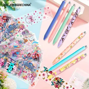 24pcs/48pcs Mix Various Styles UV DTF Pen Wraps and Macaron Color Plastic Pen Sets, Suitable for Office Supplies, Party Gifts
