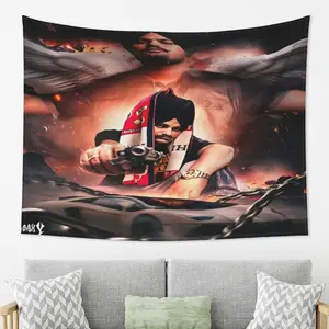 Sidhu Moose Wala Tribute Wall Tapestry Lightweight Polyester Hanging Decor for Bedroom Living Room Cultural Fan Gift