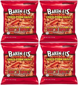 EDVENDING Fried Pork Skins Hot & Spicy 4 oz Pack of 4 Keto Friendly Crispy Crunchy Snack America's Favorite Flamin Hot Delicous Snack