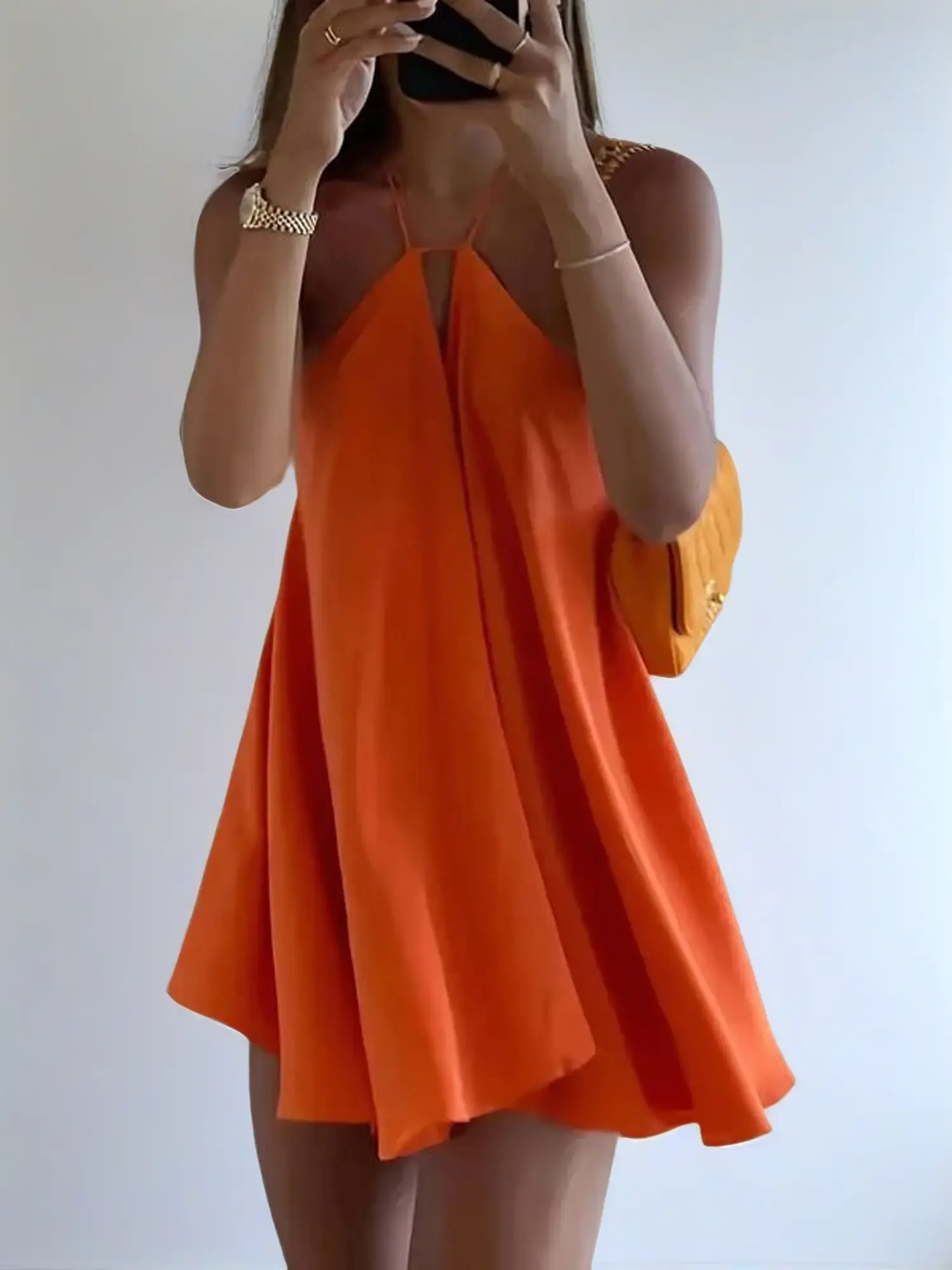 Women's Summer Halter Backless Mini Dress, Sexy A-Line Sleeveless Hollow Out Dress, Beach Vacation Casual Wear,  Evening Party Dresses