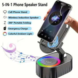 2026 New 5-In-1 Wireless Induction Audio Bluetooth-compatible Speaker, 3000mah USB Charger, Mobile Tablet Stand, Colorful Ambient Light