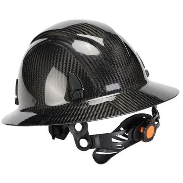 OSHA Approved Full Brim Hard Hat - Vented Helmet with 6-Point Ratchet Suspension, Carbon Fiber Pattern, Anti-Slip & Construction-Grade Head Protection, Heavy-Duty Impact Resistance for Worksite Use