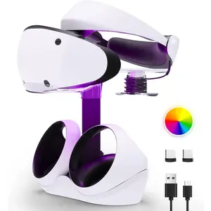 Station for PSVR 2, Multifunction PSVR2 Stand with 7 RGB Light, Headset Display Stand, Dual Controllers Charger Dock,  Connector, Type-C