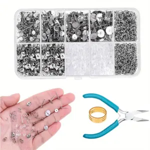 1800 pieces DIY earring set - made of stainless steel material, including earring base, earlobe, jump ring and tools, suitable for clay, resin, pearl, jewelry making and handicrafts