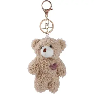 Brown Bear Pink Heart Plush Stuffed Keychain For Backpack, Plush Soft Cotton Key Chain For DIY Keychain Crafts Stuffed Animals,Car Accessories