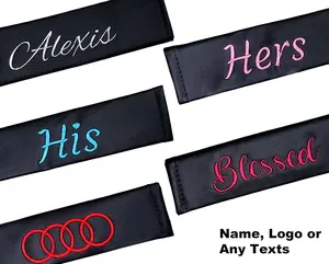 YUPBIZAUTO Personalized Embroidered Faux Leather Seat Belt Pad - Velcro-Close, Padded Softness, Custom Car Interior Set, Aesthetic Car Decor, Customized Gifts
