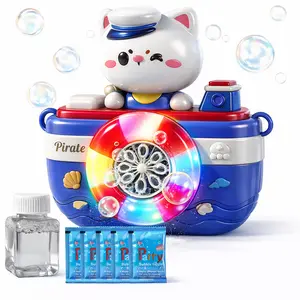 Kids Bubble Machine Toy, Rechargeable Automatic Bubble Blower with LED Lights and Music, Cute Cat Pirate Bubble Maker for Toddlers