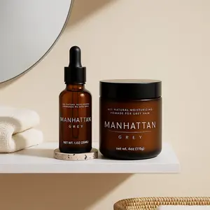 Hydrate & Hold Set – Moisture-Lock Pomade & Hydrating Oil Duo for Grey Hair | Definition, Shine & Frizz Control | Manhattan Grey