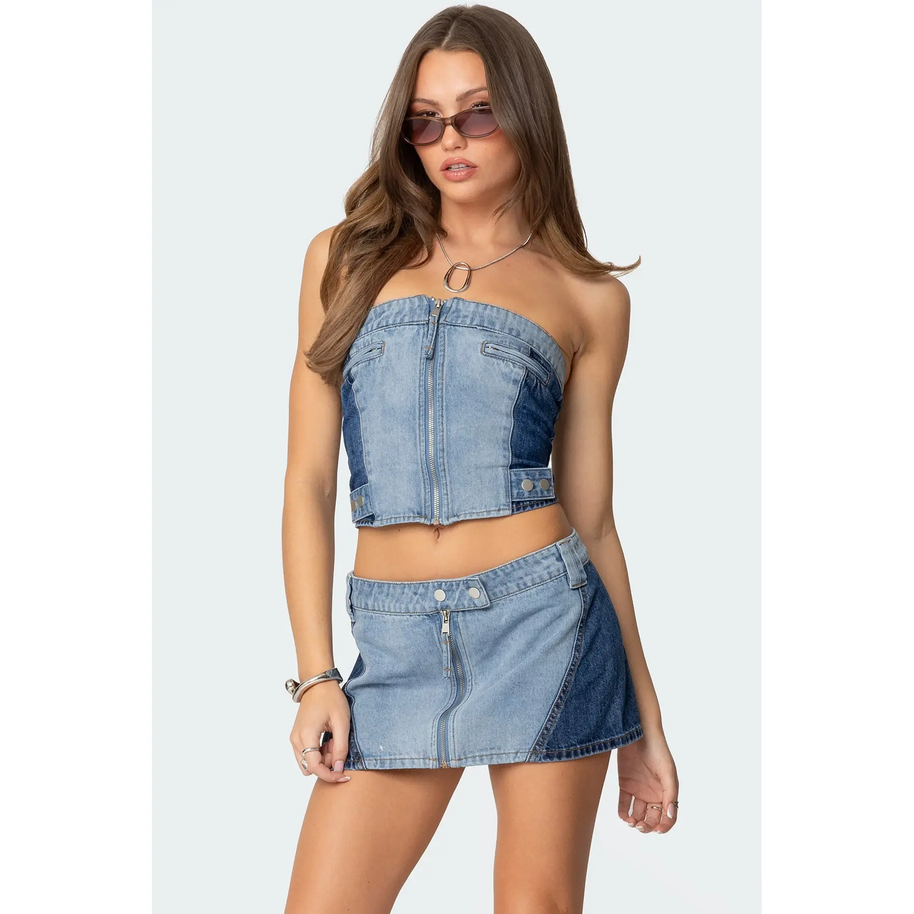 Reni Contrast Denim Zip Up Corset