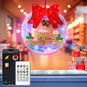Avatar Controls 12 Inch Pre-Lit Outdoor Christmas Wreath Decoration,Outdoor Christmas Wreaths Holiday Decor with APP&Remote,DIY, Timer,Color Changing, Music Sync,PET Christmas Wreath for Front Door, Windows, Xmas, Lighted Holiday Displays Celebration