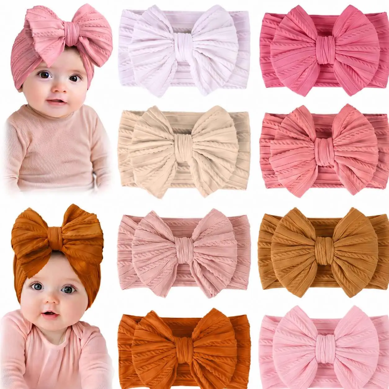 Baby Big Bow Headbands Set Stretchy Cable Knit Wide Turban Hair Bands Soft Elastic Newborn Infant Girls Hair Accessories