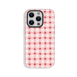 Vintage Valentine's Day Gift Rugged Phone Case with Love Tablecloth Pattern, Cute Protective Case, Gift for Him or Her, Shockproof, Double Shell Anti-drop, Wear Resistant, Phone Case Suitable for Iphone 11/12/13/14/15/16/17 Pro Promax Plus Air