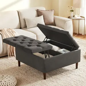 35 Inch Extra Large Storage Ottoman Coffee Table with Lift Top, Oversized Square Ottoman with Storage, Tufted Upholstered Ottoman Coffee Tables for Living Room