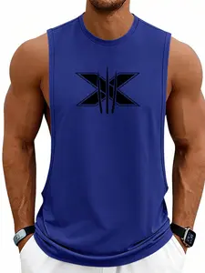 Summer New Men's Wolverine Sleeveless Vest, Wide Shoulder Breathable Fitness Tank Top, Solid Color Loose Fit Sportswear