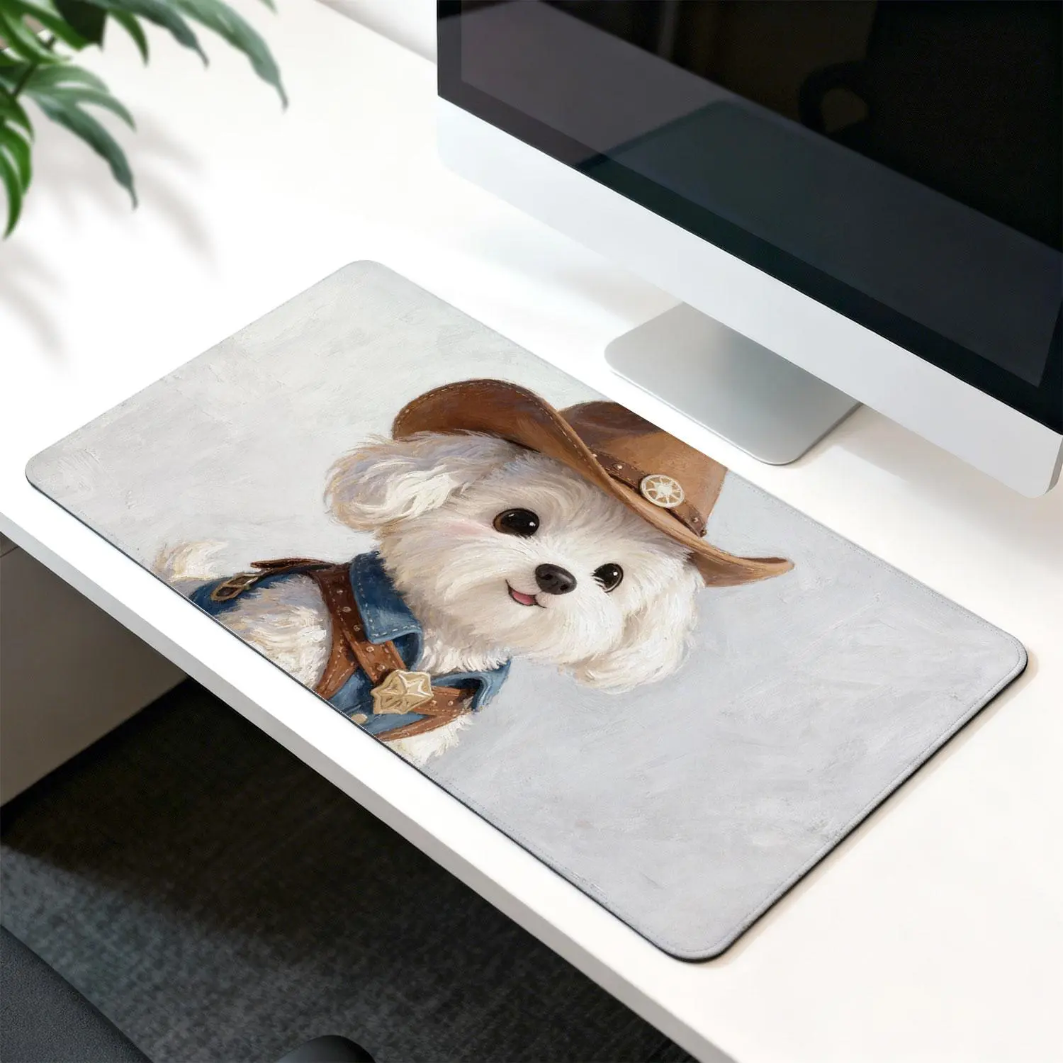 LIVEKEY Aesthetic Cowboy Dog Custom-Shaped Mouse Pad, Desk Mat, Computer Pad with Non-Slip Base, Stitched Edges, Ideal for Gaming & Office Use (Summervibes), Computer Desk Pad