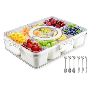 Snack Box Container, Divided ServingTray with lid and Handle, Snackle Box Charcuterie Container Adults Fruit Tray for Beach kitchen gadgets veggie tray Portable