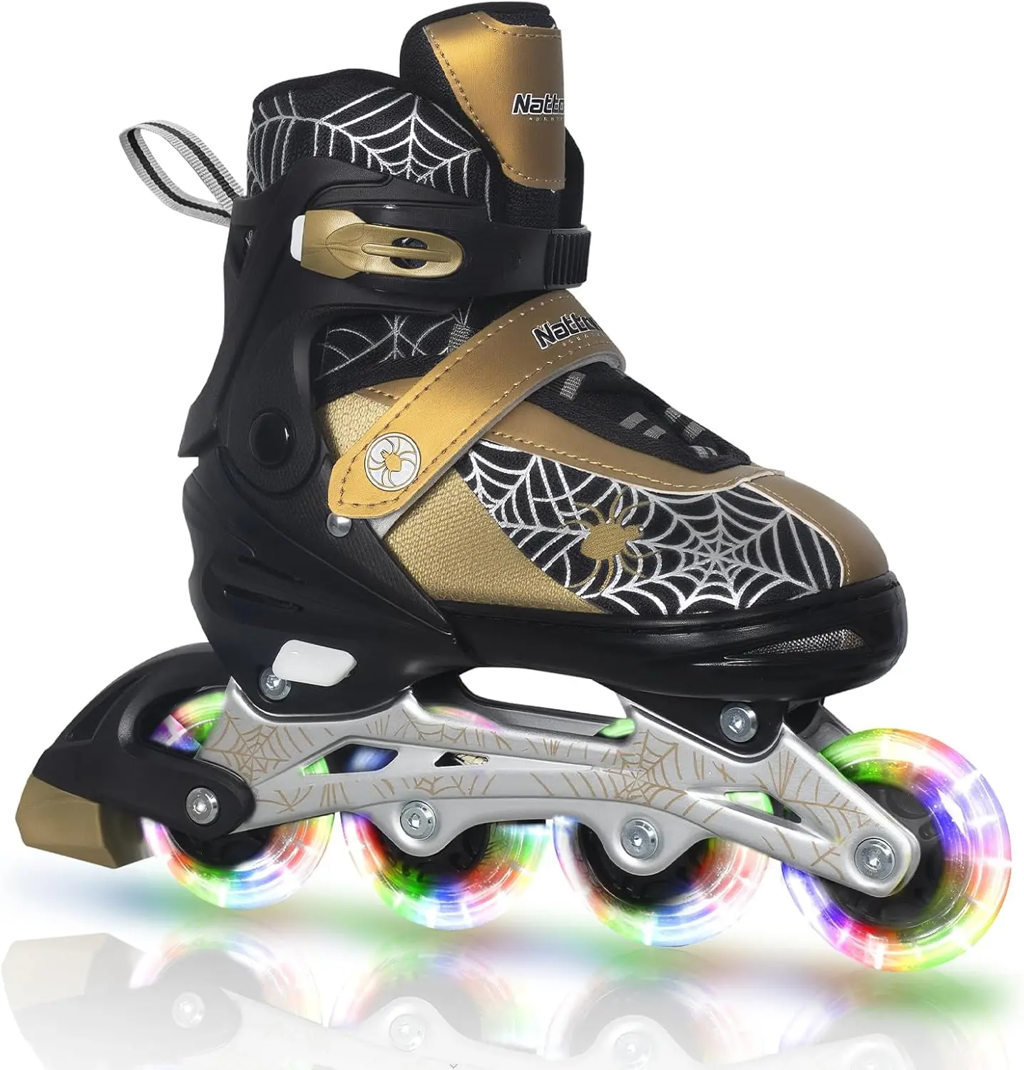 4 Size Adjustable Kids Inline Rollerblades Ages 4-12, Battery-Free Self-Powered PU Flashing Wheels, Beginner Starter Street Workout Training Skates, Indoor Outdoor Recreation Sports Gear, Birthday Christmas Easter Holiday Gift