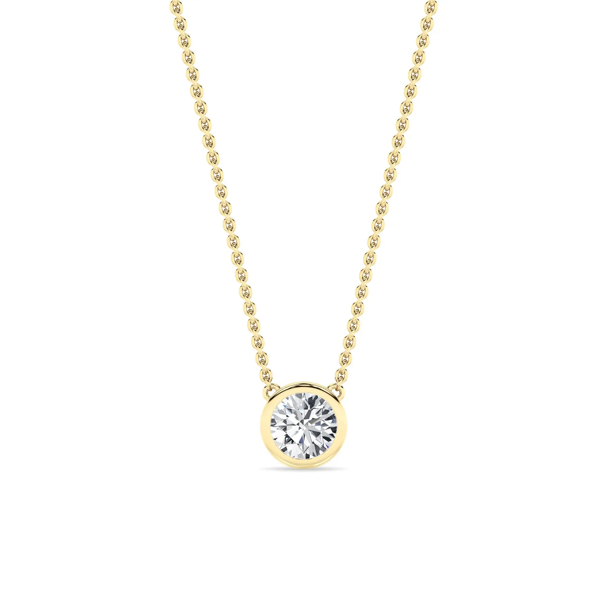 0.55 Carat Lab Grown Diamond Bezel Pendant – F/VS+ Round Brilliant in 14K Yellow Gold Over Sterling Silver | Everyday Luxury Necklace