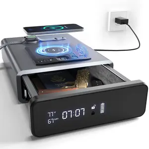 Biometric Safe with LED Clock (Doj Certified)with 2-in-1 Watch & Phone Wireless Charging, BacklitKeypad, LED Light, Desk Nightstand Auto Pop-up Unlock(0.23 cu.ft.) Version 2.0，Father's Day Gift