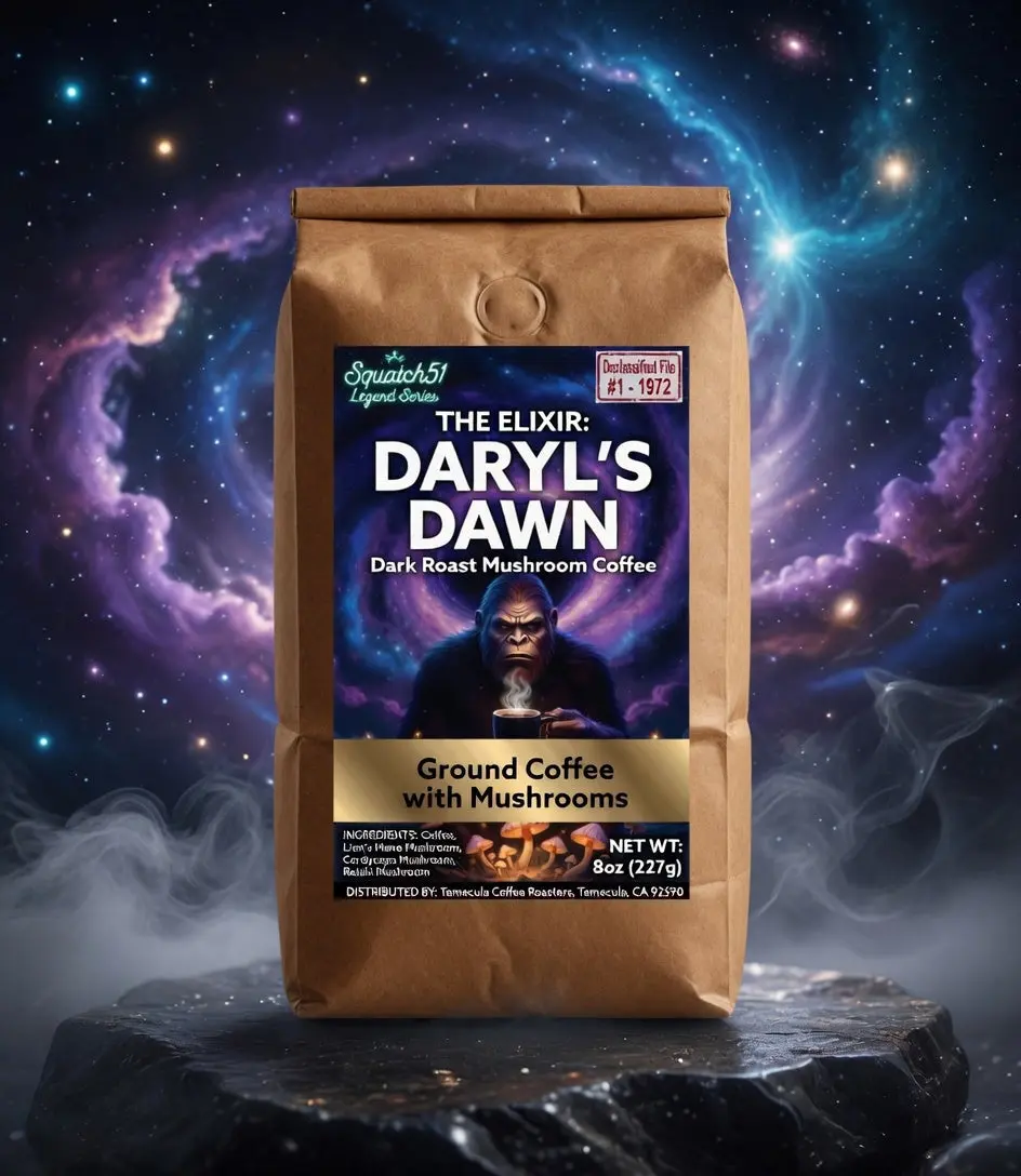 Daryl's Dawn Fresh Dark Roast Cordyceps Mushroom Ground Coffee Powder - French Flavor, 8oz Bagged Plant-Based Coffee Drink, Traditional