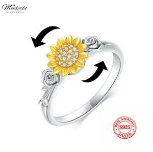 MEIDERBO Jewelry Sunflower Ring Flower Ring S925 Sterling Silver Creative Stress-Relieving Ring Rotatable Flower Ring Women's Jewelry