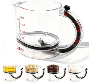 4-in-1 Adjustable Measuring Cup, All in One Multi-Functional Measuring Cups with Adjustable Base & Scraper for Wet Dry Sticky Ingredients, Space-Saving Easy to Clean No Waste Design