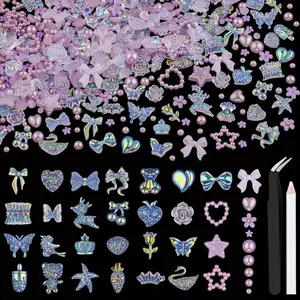 150 Pcs 3D Nail Charms, Bow Star Heart Bear, Shiny Jewels, 3D Flowers, Flat Pearls, Nail Art Decoration, Nail Art DIY
