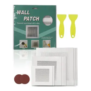 VEVOR 16PCS Drywall Repair Kit, 4/6/8-inch Aluminum Dry Wall Repair Patch Kit with 2 Scrapers 2 Sandpapers, Self-Adhesive Drywall Patches for Nail Holes, Wall Cracks, Peeling, Scraping