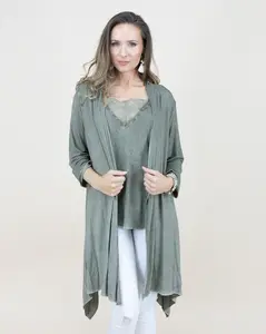 Original USA Women's Casual Washed Matching Separates: Sleeveless Tunic Top & Long Sleeve Open-Front Acrylic Knit Cardigan