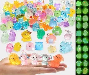 100PCS Luminous Mini Resin Animals Glow in The Dark Unique Resin Animals 100 Styles Miniature Fairy Garden Mini Ducks Figurines Slime Charm for Accessories Landscape Aquarium Potted Decoration
