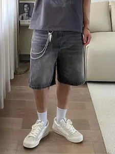 Men's Wide Leg Denim Shorts(Without Metal Chain), Denim Bermuda Shorts, Loose Street Fashion Casual Comfy Pocket Denim Shorts for Daily Wear, Woven Bottoms for All Seasons