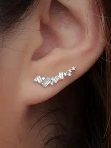 [Climbing Earrings for Women] Climbing Earrings for Women Inlay Baguette Cut Synthetic Zirconia Stud Earrings Lightweight Earring Elegant Minimalist Earrings Birthday Party Gift Jewelry