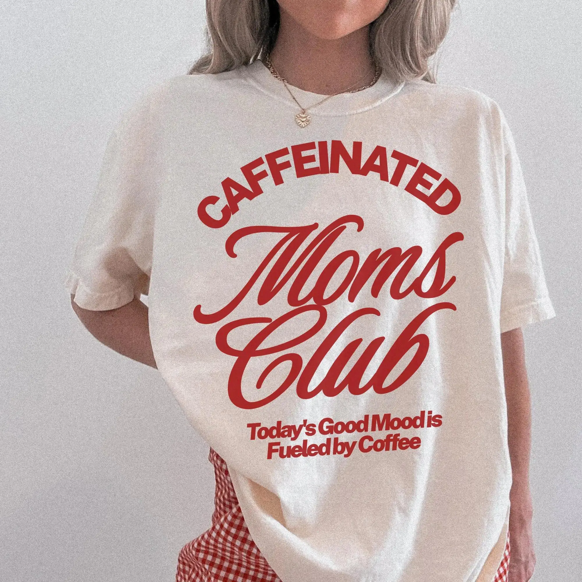 [100% Cotton] Lightweight 180gsm Unisex [100% cotton] Caffeinated Moms Club T-Shirt, Vintage Mama Graphic Tee, Trendy Oversized Aesthetic Shirt, Cool Mom Club Casual Top, New Mom Gift Idea, Soft Cotton Outfit for Women, Casual Daily Wear by HARSIN