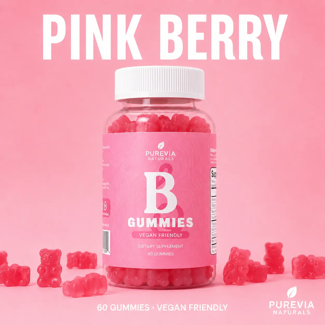 Purevia Naturals Women's Multivitamin Gummies - Daily Supplemental Nutrition Support, Herbal Blend, Vitamins A,C,E,B6, Berry Flavor, Gluten-Free, Vegan-Friendly Pectin-Based, 1-Month Supply, 60 Chewable Botanical Gummies, Multivitamin Women