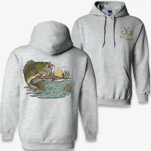 Bad Bass Fishing Hoodie – Vintage Largemouth Bass Graphic Pullover, Outdoor Lake Cabin Scene, Perfect Gift for Anglers & Fishermen