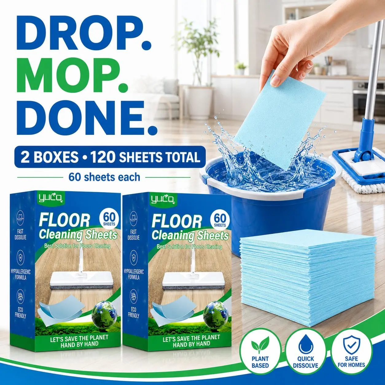 120 PCS Dissolvable Floor Cleaning Tablets, Concentrated Cleaner for Tile, Laminate and Sealed Hard Floors, Compact Household Cleaning Supplies