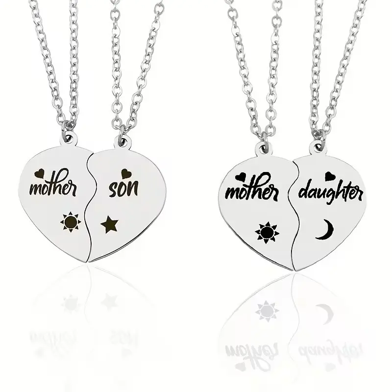 Mother Daughter Necklace Set Split Heart Matching Mom and Daughter Gift Mother Son Necklace Set Mom and Son Matching Jewelry Family Love Gift for Mom Kids Birthday Mothers Day Christmas Long Distance Relationship Gift for Her