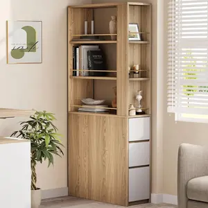 ModernMate Bookcase with 3 Drawers and Storage Shelves, 71'' Tall Corner Bookshelf with 3 Tier Open Double-Sided Design, Multi Functional Organizer, Wood Bookshelves for Home/Office, Light Walnut