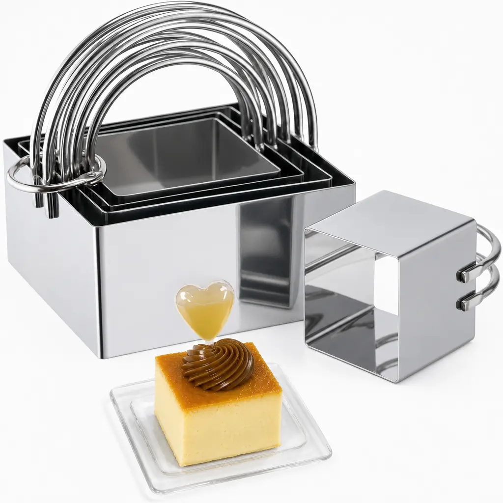 5 Pack Biscuit Mini Flan Cutter with Handle, Stainless Steel Baking Essential Tool for Effortless Square Cookie Shaping,Pastry,Cake Creation–Precise Cut Utensil for Dumpling