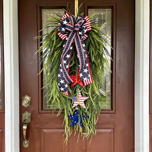 Patriotic Hanging Wreath, Front Door Decoration, Summer Wreath, July 4th Independence Day Decor, American Blue Flag Theme, Doorframe Ornament