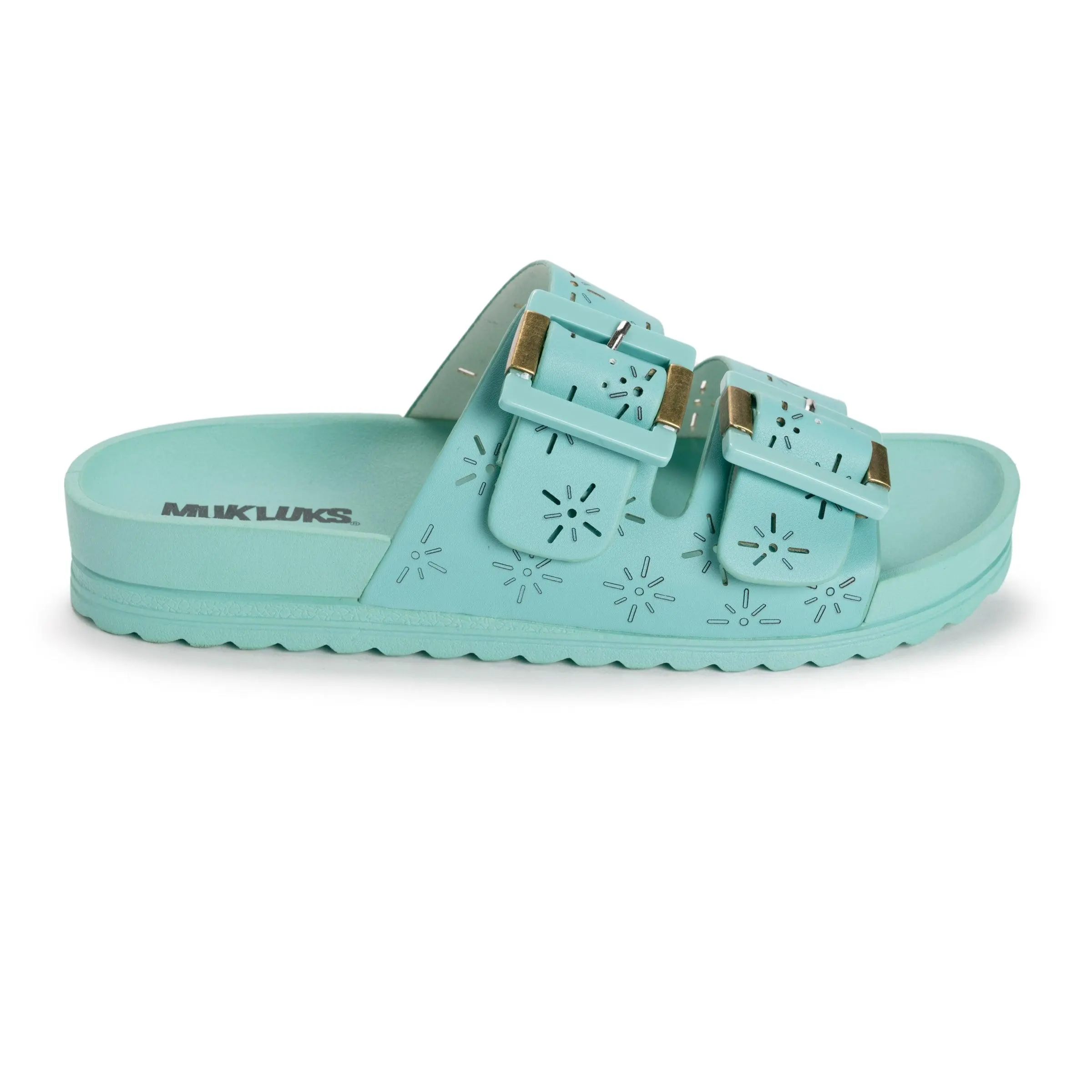 Muk Luks Women's Perforated Grand Cayman Slides - Adjustable Double Straps, Cushioned EVA Sole, Arch Support, Synthetic Walking Sandals, Walking Shoes, Sandals For Women, Adjustable Strap, Women's Shoes