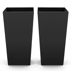 VEVOR Tall Planters Set of 2, 30 Inch Large Outdoor Taper Planters for Outdoor Indoor Plants, Front Porch Plastic Modern Flower Pots with Casters, Inner Pot & Drainage Holes for Patio, Garden, Black