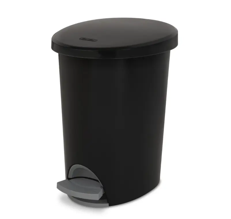 Bathroom Trash Can 2.6 Gallon Small Plastic Garbage Bucket Bin with Step Lid Black 17011379 for Compact Spaces Durable & Easy Clean