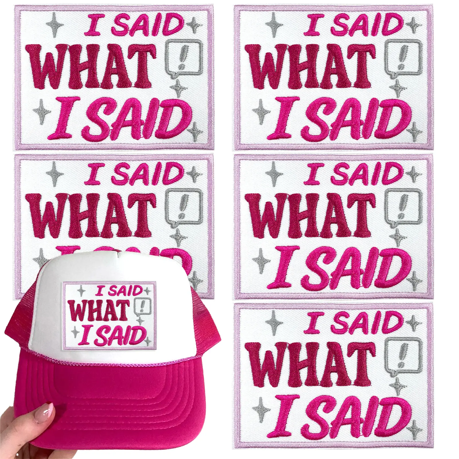 CY 5PCS Iron on Patches Tucker Hats Funny Phrase Embroidered Appliques DIY Accessories for Clothing Bags Jackets Jeans Backpacks