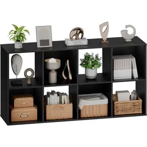 Black 8-Cube Bookshelf, Open Storage Organizer with Removable Back Panels, Multi-Functional Display Bookcase for Bedroom, Entryway & Office, 47.7" Wide