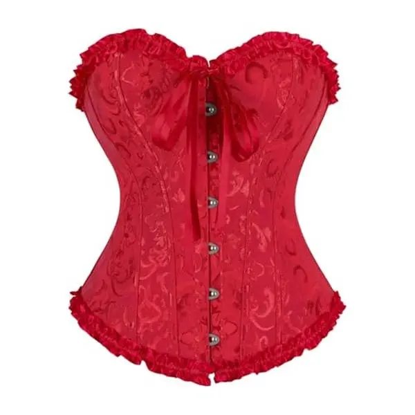 Women's Victorian Overbust Corset Top, Brocade Lace-Up Renaissance Bustier | Victorian corset top with front hooks and adjustable back lacing,available in XXS-7XL for costume styling and themed outfit