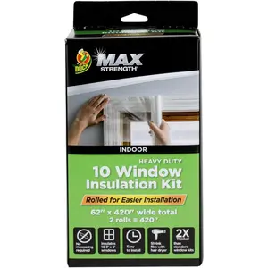 MAX Strength Window Insulation Kit, Winter Window Seal Kit Fits up to 10 Windows, Duty Shrink Film Cuts to Size for Easy Indoor Installation, Window Tape Included,62 In.x 420 In., Clear