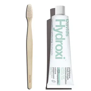 Davids Starter Kit | Hydroxi™ sensitive+whitening Toothpaste w/ nano hydroxyapatite & Bamboo Toothbrush | Exclusive Bundle | Fluoride Free Oral Care